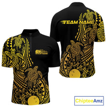 Load image into Gallery viewer, Custom Black And Gold Polynesian Tribal Turtle Bowling Men Quarter-Zip Team Shirts Outfit IPHW10984