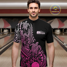 Load image into Gallery viewer, Custom Black And Pink Polynesian Tribal Turtle Bowling Men Quarter-Zip Team Shirts Outfit IPHW10986