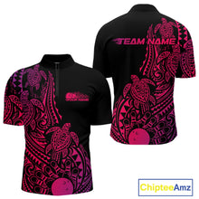 Load image into Gallery viewer, Custom Pink And Purple Polynesian Tribal Turtle Bowling Men Quarter-Zip Team Shirts Outfit IPHW10987