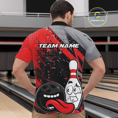 Custom Funny Bowling Quarter-Zip Shirt For Men, Red Bowling Ball And Pin Bowling Jersey IPHW10257