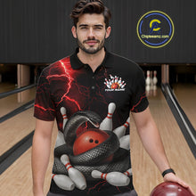 Load image into Gallery viewer, Custom Black And Red Thunder Lightning Black Mamba Snake Bowling Team Men Polo Shirt IPHW10152