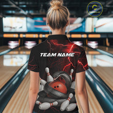 Load image into Gallery viewer, Custom Black And Red Thunder Lightning Black Mamba Snake Bowling Team Women Polo Shirt IPHW10152