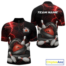 Load image into Gallery viewer, Custom Black And Red Thunder Lightning Black Mamba Snake Bowling Team Men Quarter-Zip Shirt IPHW10152