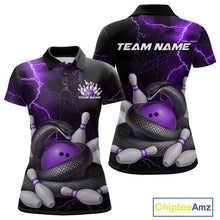 Load image into Gallery viewer, Custom Black And Purple Thunder Lightning Black Mamba Snake Bowling Team Women Shirt IPHW10153