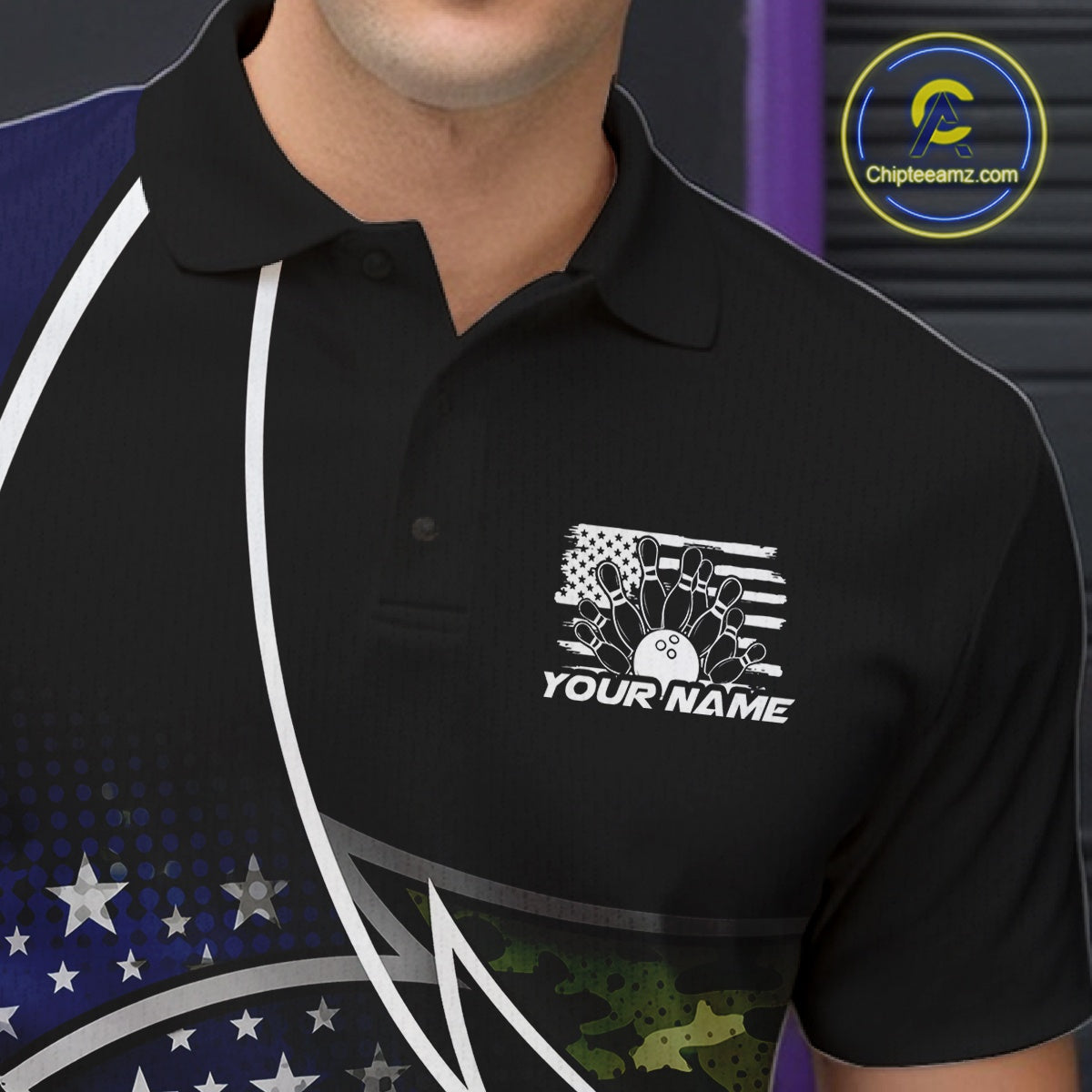 Custom Patriotic US Flag Bowling Team Shirts, Freedom Military Camo Men Bowling Jerseys IPHW10531