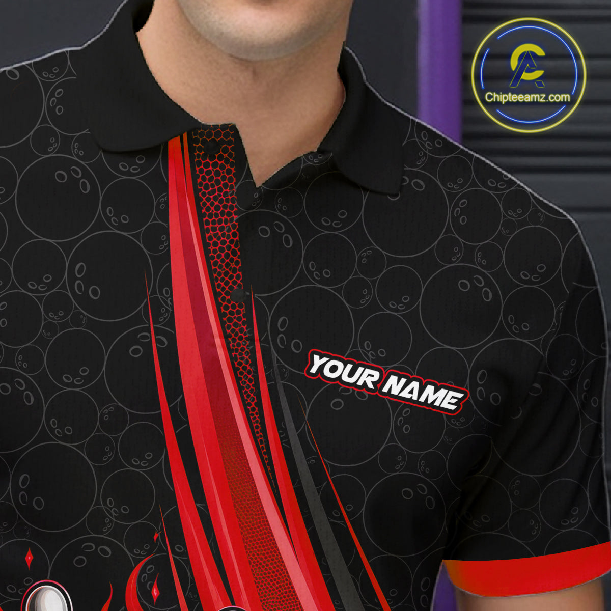 Custom Black And Red Fire Flame Bowling Team Men Polo Shirt, Team Jerseys IPHW11682