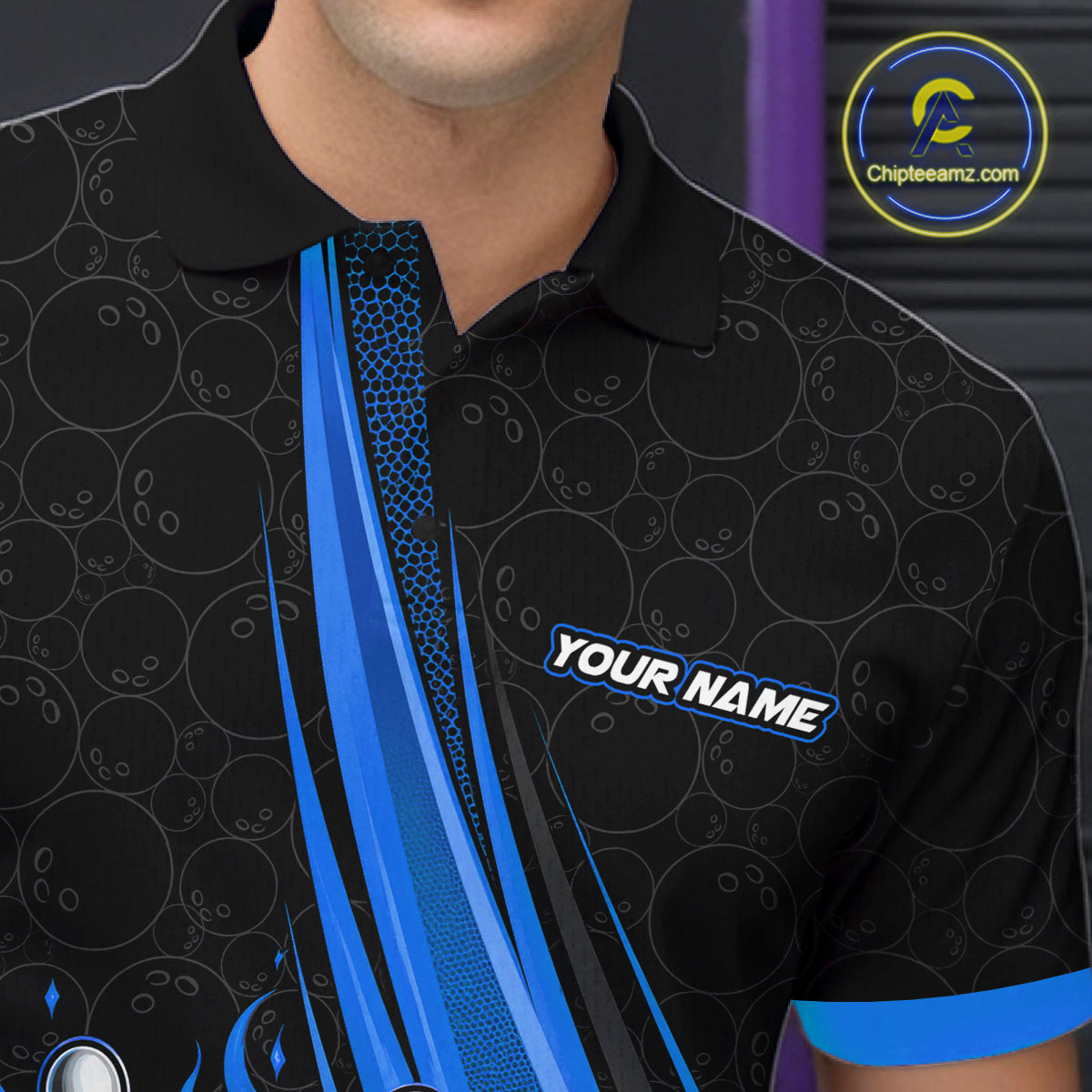 Custom Black And Blue Fire Flame Bowling Team Men Polo Shirt, Team Jerseys IPHW11683
