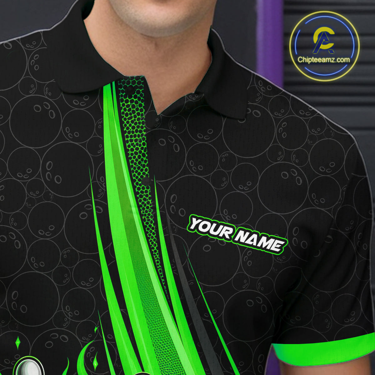 Custom Black And Green Fire Flame Bowling Team Men Polo Shirt, Team Jerseys IPHW11684