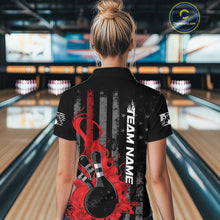 Load image into Gallery viewer, Custom Grunge Vintage Red Thin Line US Flag Patriotic Women Polo Bowling Team Shirts IPHW10169