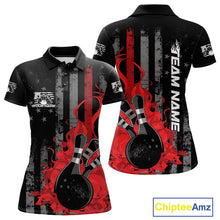 Load image into Gallery viewer, Custom Grunge Vintage Red Thin Line US Flag Patriotic Women Polo Bowling Team Shirts IPHW10169