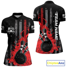 Load image into Gallery viewer, Custom Grunge Vintage Red Thin Line US Flag Patriotic Women Bowling Team Shirts IPHW10169