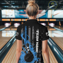 Load image into Gallery viewer, Custom Grunge Vintage Blue Thin Line US Flag Patriotic Women Polo Bowling Team Shirts IPHW10170