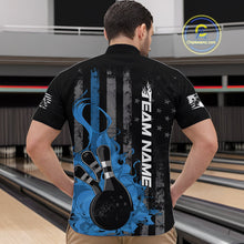 Load image into Gallery viewer, Custom Grunge Vintage Blue Thin Line US Flag Patriotic Men Quarter-Zip Bowling Team Shirts IPHW10170