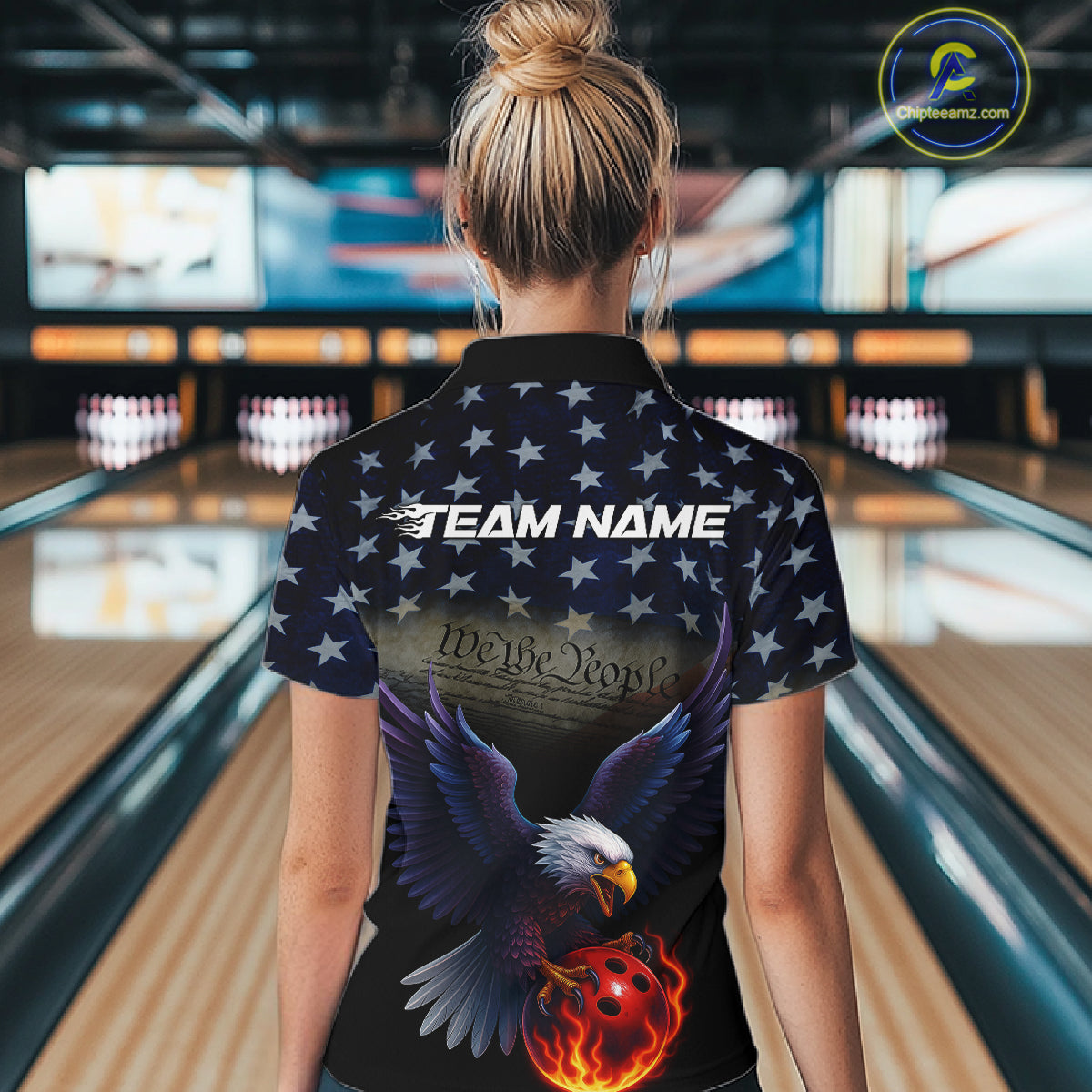 Custom Patriotic We The People Eagle Bowling Team Shirt For Women, Bowling League Shirt IPHW10200