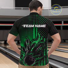 Load image into Gallery viewer, Custom Green Patrotic Flame Bowling Men Quarter-Zip Shirt, US Flag Bowling Jersey IPHW11157