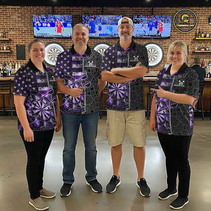 Custom Purple Lightning US Flag Dartboard Patriotic Dart Team Men Polo Shirt Dart Jerseys IPHW10390