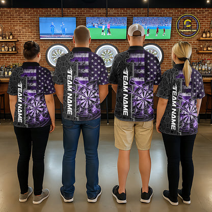 Custom Purple Lightning US Flag Dartboard Patriotic Dart Team Men Polo Shirt Dart Jerseys IPHW10390