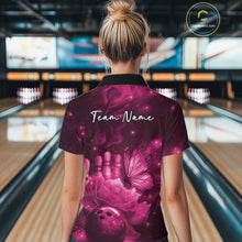 Load image into Gallery viewer, Custom Pink Butterfly And Roses Bowling Women Polo Shirts, Ladies Bowling Team IPHW10878