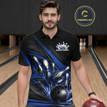 Load image into Gallery viewer, Custom Black And Blue Flame Bowling Team Jersey, Bowling Tournament Men Polo Shirt IPHW11206