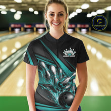 Load image into Gallery viewer, Custom Turquoise Blue Flame Bowling Team Jersey, Tournament Women Quarter-Zip Shirt IPHW11210