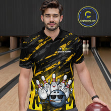 Load image into Gallery viewer, Custom Yellow Camo Funny Flame Bowling Men Polo Shirts, Bowling Team League Shirt IPHW10090