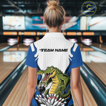 Load image into Gallery viewer, Custom Funny Alligator Bowling Women Polo Shirt, Alligator Blue Bowling Team League Shirt IPHW10684