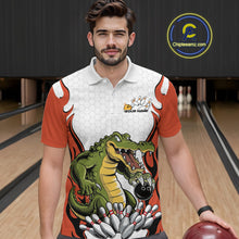 Load image into Gallery viewer, Custom Funny Alligator Bowling Men Polo Shirt, Alligator Orange Bowling Team League Shirt IPHW10686