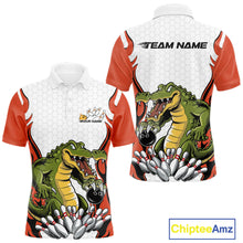 Load image into Gallery viewer, Custom Funny Alligator Bowling Men Polo Shirt, Alligator Orange Bowling Team League Shirt IPHW10686