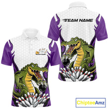 Load image into Gallery viewer, Custom Funny Alligator Bowling Men Polo Shirt, Alligator Purple Bowling Team League Shirt IPHW10687