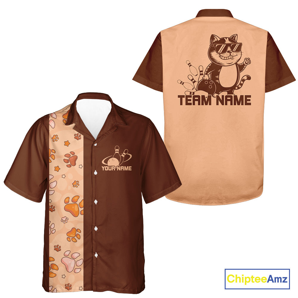 Custom Retro 50S Cat Bowling Button Up Shirt Men And Women, Vintage Cat Bowling Shirt IPHW10096