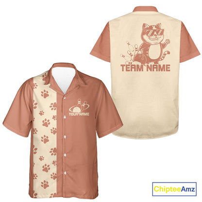 Custom Retro 50S Cat Bowling Button Up Shirt Men And Women, Vintage Cat Bowling Shirt IPHW10096