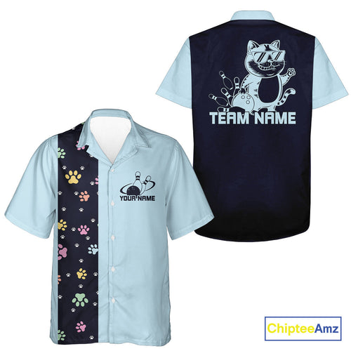 Custom Retro 50S Cat Bowling Button Up Shirt Men And Women, Vintage Cat Bowling Shirt IPHW10096