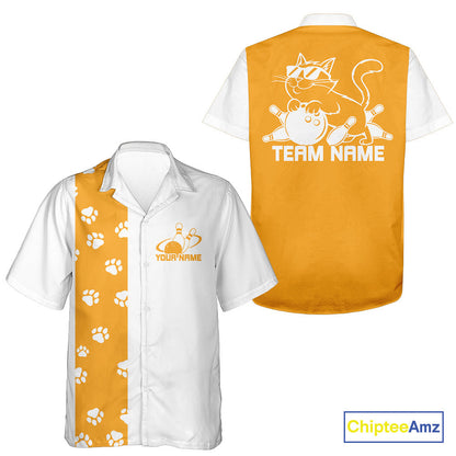 Custom Retro 50S Cat Bowling Button Up Shirt Men And Women, Vintage Cat Bowling Shirt IPHW10097