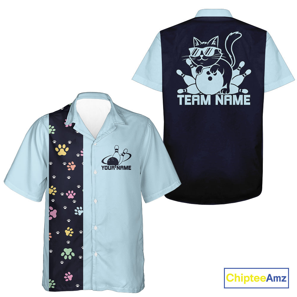 Custom Retro 50S Cat Bowling Button Up Shirt Men And Women, Vintage Cat Bowling Shirt IPHW10098