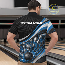 Load image into Gallery viewer, Custom Blue Flame Bowling Men Quarter-Zip Shirt, Bowling Team League Shirt Bowler Jerseys IPHW11227