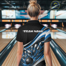 Load image into Gallery viewer, Custom Blue Flame Bowling Women Quarter-Zip Shirt, Bowling Team League Shirt Jerseys IPHW11227