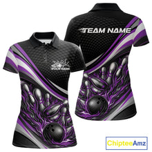 Load image into Gallery viewer, Custom Purple Flame Bowling Women Polo Shirt, Bowling Team League Shirt Bowler Jerseys IPHW11229