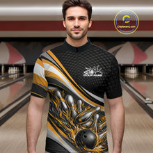 Load image into Gallery viewer, Custom Yellow Flame Bowling Men Quarter-Zip Shirt, Bowling Team League Shirt Bowler Jerseys IPHW11231