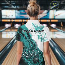 Load image into Gallery viewer, Custom Turquoise Blue Flame Bowling Women Polo Shirt, Bowling League Shirt Bowler Jerseys IPHW11244