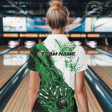 Load image into Gallery viewer, Custom Green Flame Bowling Women Polo Shirt, Bowling Team League Shirt Bowler Jerseys IPHW11246