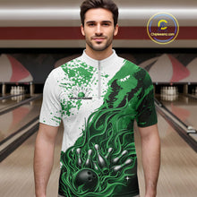 Load image into Gallery viewer, Custom Green Flame Bowling Men Quarter-Zip Shirt, Bowling Team League Shirt Bowler Jerseys IPHW11246