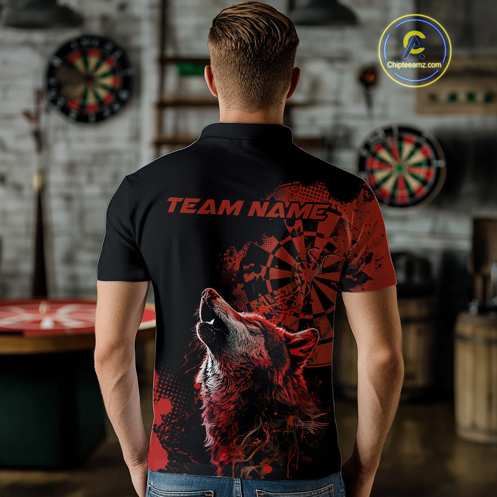 Custom Red Orange Splatter Grunge Dart Wolf Men Polo Shirts, Wolf Dart Team Jerseys IPHW10012