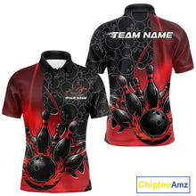Load image into Gallery viewer, Custom Black And Red Flame Bowling Team Men Polo Shirt, Bowling Ball Pattern Jerseys IPHW11277