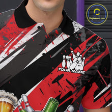 Load image into Gallery viewer, Custom Funny Bowling Ball Drink Beer Bowling Men Polo Shirt, Grunge Red Team Shirt IPHW10117