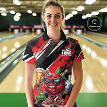 Load image into Gallery viewer, Custom Funny Bowling Ball Drink Beer Bowling Women Polo Shirt, Grunge Red Team Shirt IPHW10117