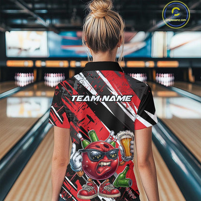 Custom Funny Bowling Ball Drink Beer Bowling Women Quarter-Zip Shirt, Red Team Shirt IPHW10117