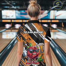 Load image into Gallery viewer, Custom Funny Bowling Ball Drink Beer Bowling Women Polo Shirt, Grunge Orange Team Shirt IPHW10118