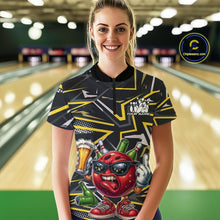 Load image into Gallery viewer, Custom Funny Bowling Ball Drink Beer Bowling Women Quarter-Zip Shirt, Yellow Team Shirt IPHW10120