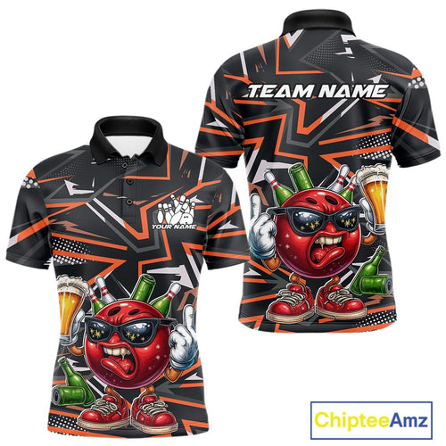 Custom Funny Bowling Ball Drink Beer Bowling Men Polo Shirt, Orange Bowling Team Shirt IPHW10121