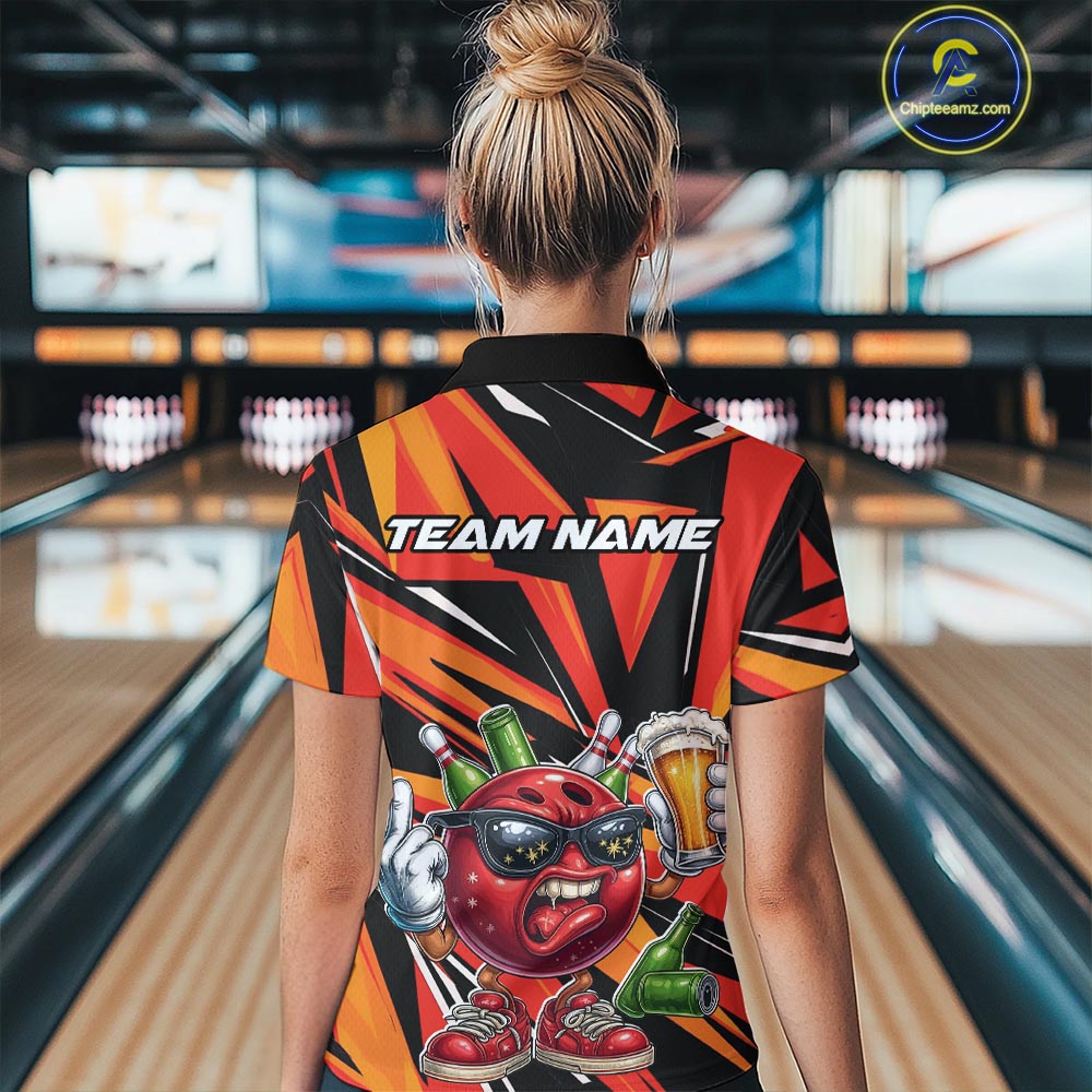 Custom Funny Bowling Ball Drink Beer Bowling Women Quarter-Zip Shirt, Orange Team Shirt IPHW10122